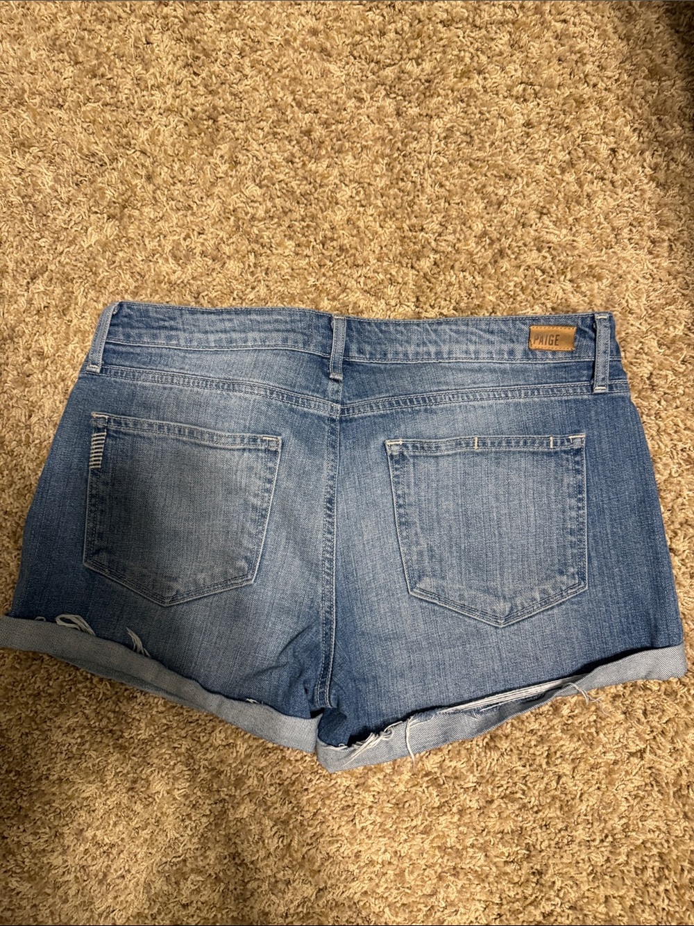 PAIGE Blue Rolled-Hem Denim Shorts - Picture 2 of 4